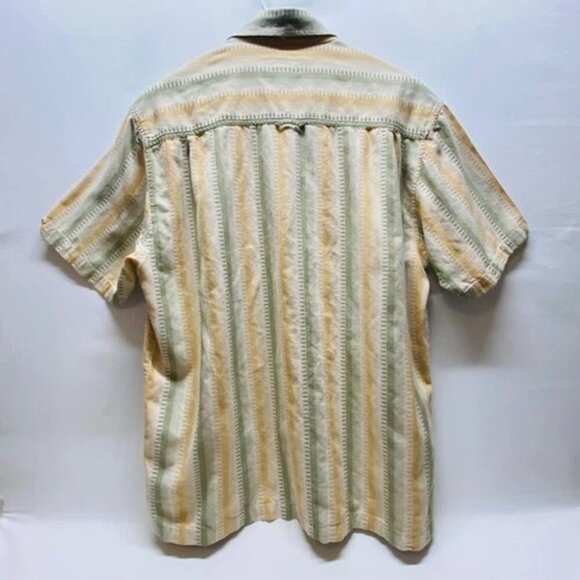 Road Casual Button Down Shirt Men's Large Camp Shirt Resort Pale Green Yellow - Picture 2 of 7